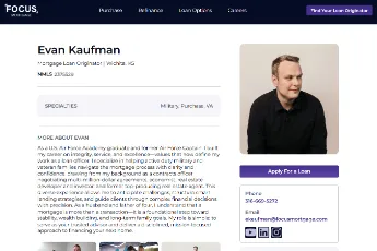 Sample Focus Mortgage LO web profile page